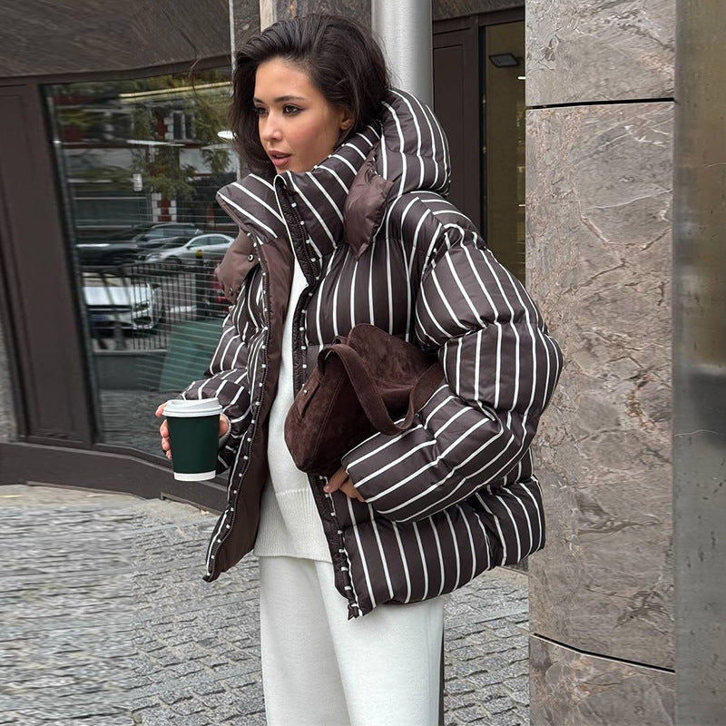 Fashion City Autumn Casual Striped Hoodie Coats