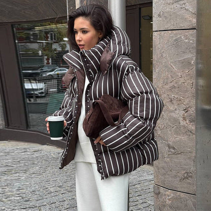 Fashion City Autumn Casual Striped Hoodie Coats