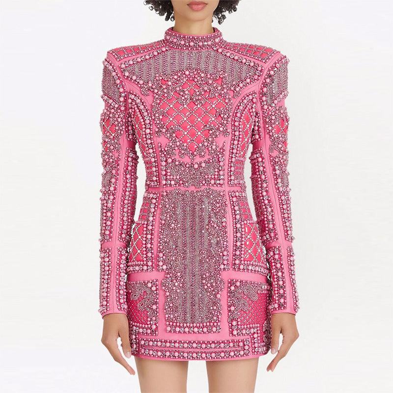 Diamond Beaded Sequins Stretch Tight Dress Dresses