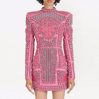 Diamond Beaded Sequins Stretch Tight Dress Dresses