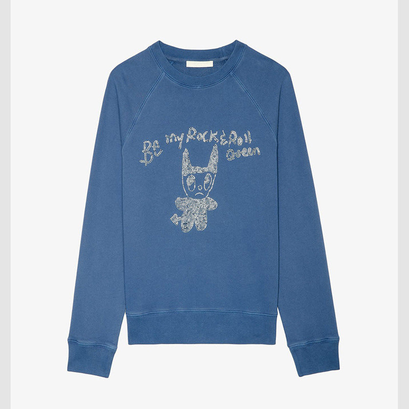 Women's French Niche Devil Letter Rhinestone Classic Raglan Sweaters