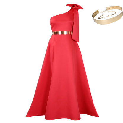 Graceful Fashionable Oblique Shoulder Bow Banquet Dresses