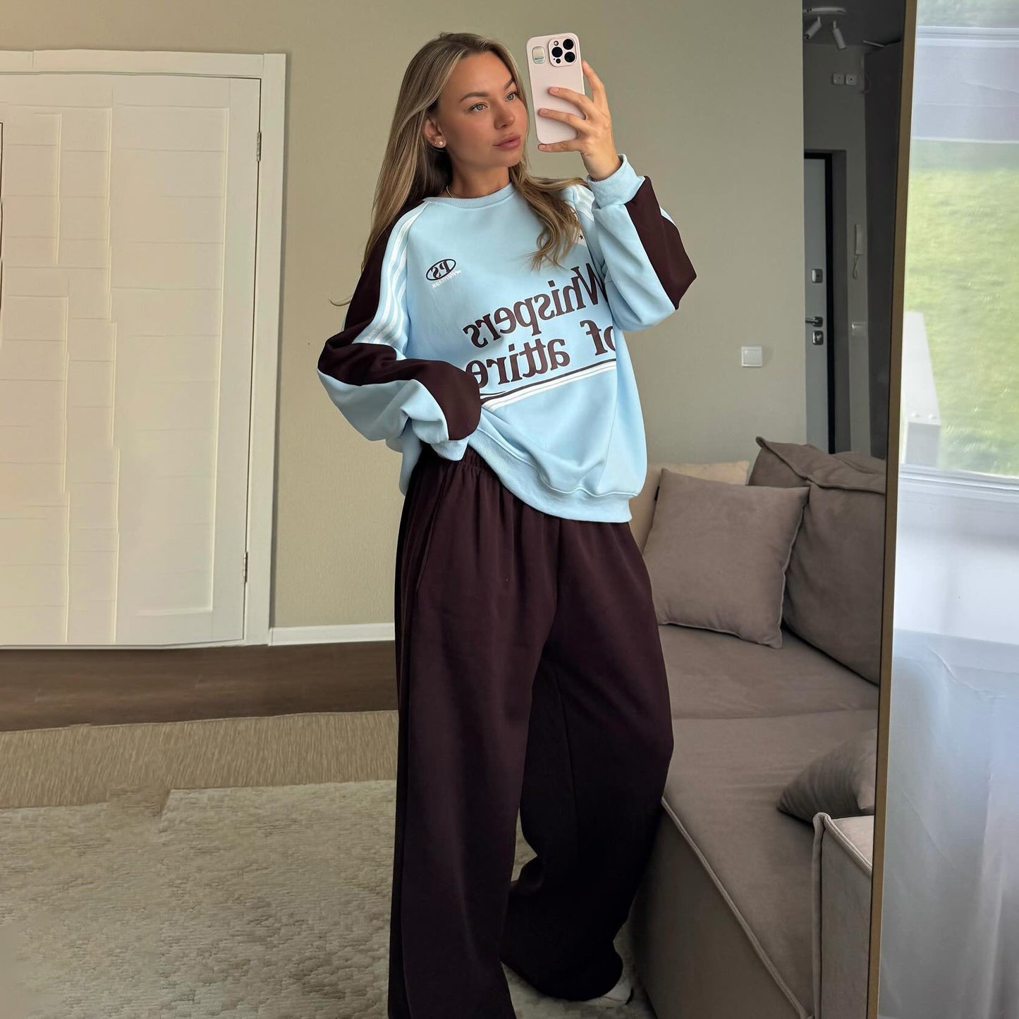 Women's Contrast Sports Round Neck Loose Long Suits