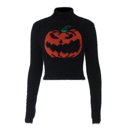 Women's Fashion Hot Halloween Pumpkin Head High Sweaters