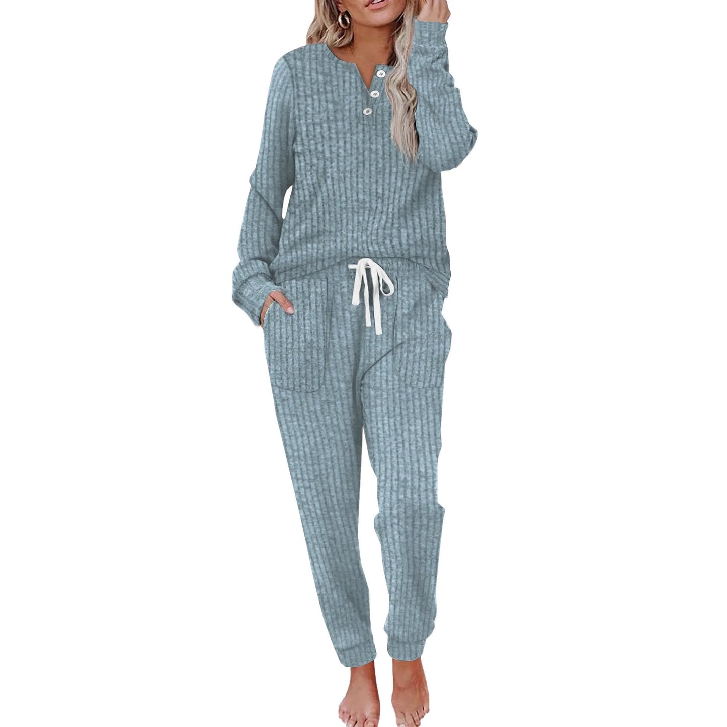 Women's Two-piece Casual Pocket Buckle Sports Trousers Sweaters