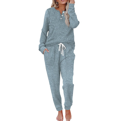 Women's Two-piece Casual Pocket Buckle Sports Trousers Sweaters