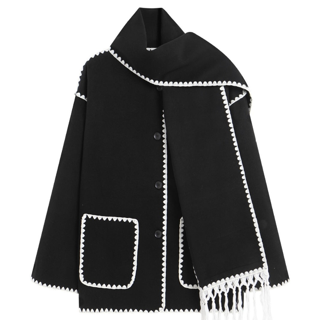 Women's Fashion Woolen Thick Loose With Scarf Coats