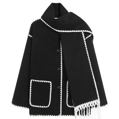 Women's Fashion Woolen Thick Loose With Scarf Coats