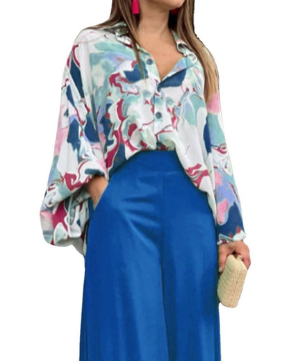 Women's American Printed Casual Loose Lapels Shirt High Suits
