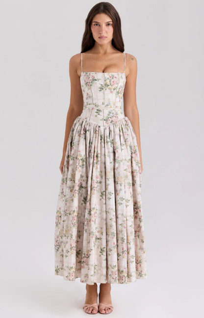 Elegant Gentle Slimming Floral Strap Dress Dresses