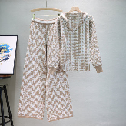 Women's Glamorous Slouchy Hooded Two-piece Knitted Suits
