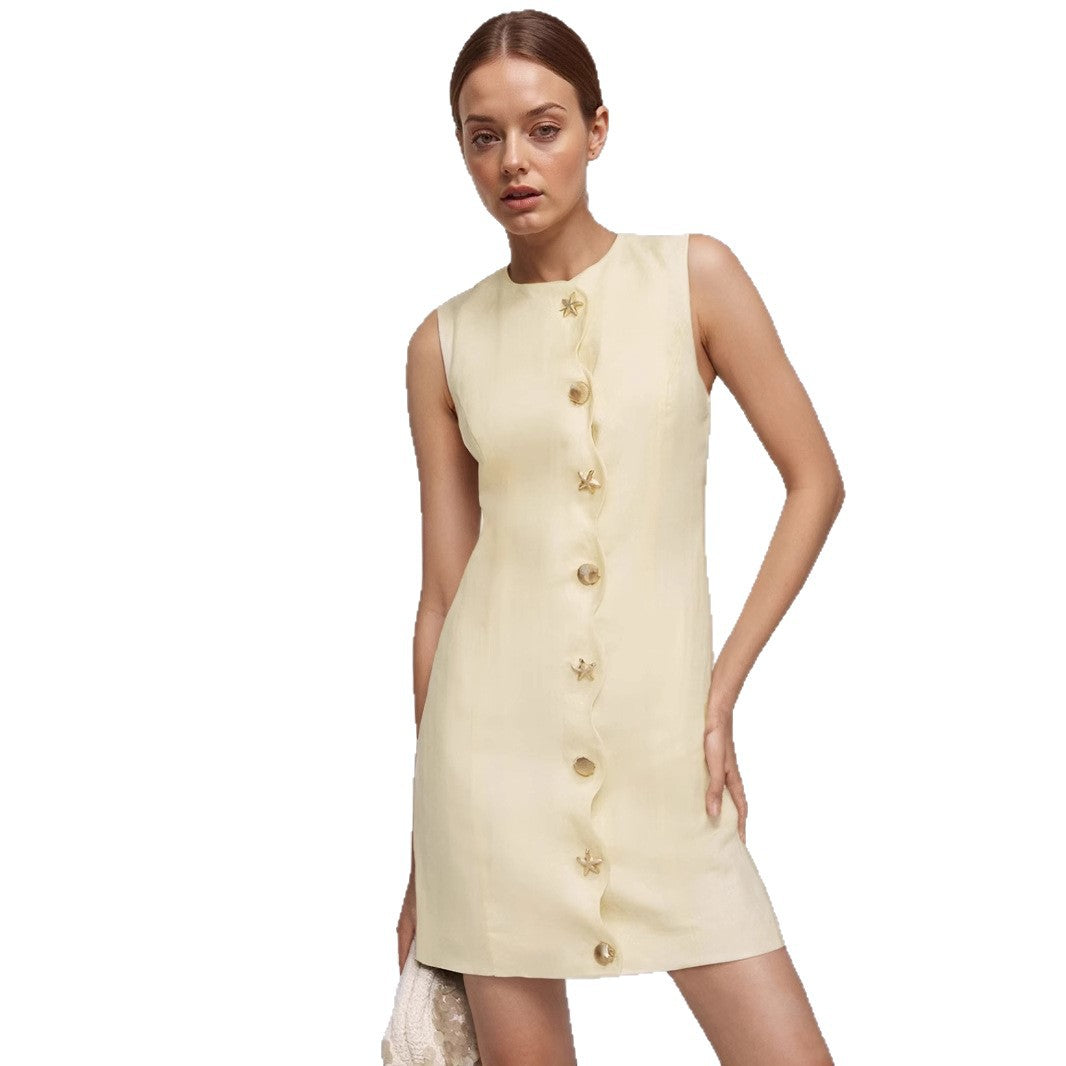 Women's Intellectual Elegant Mini Summer Buttoned Sleeveless Dresses
