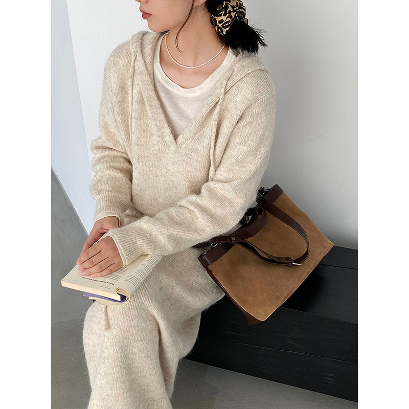Women's Knitting Hooded Two-piece Set High Sense Cardigans