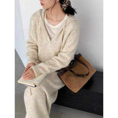 Women's Knitting Hooded Two-piece Set High Sense Cardigans