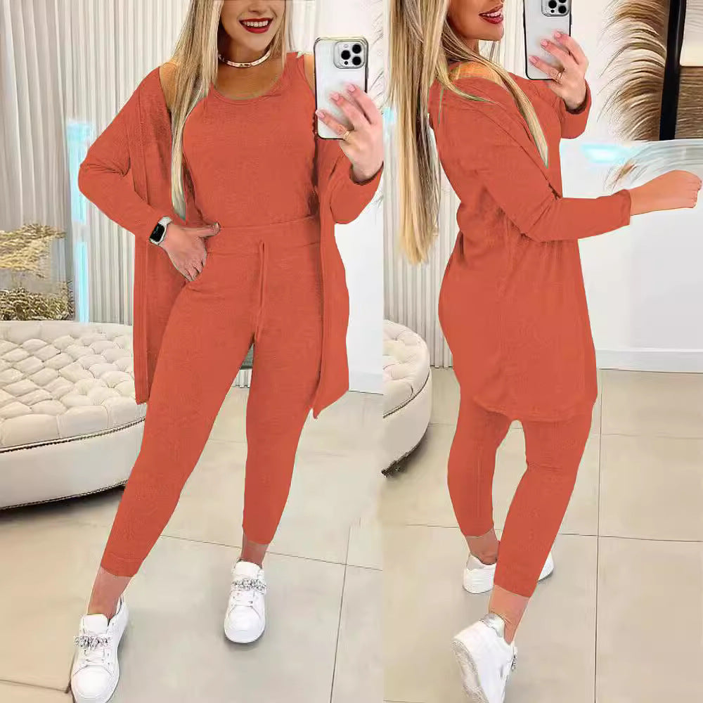 Women's Dressing Gown Round Neck Solid Color Suits