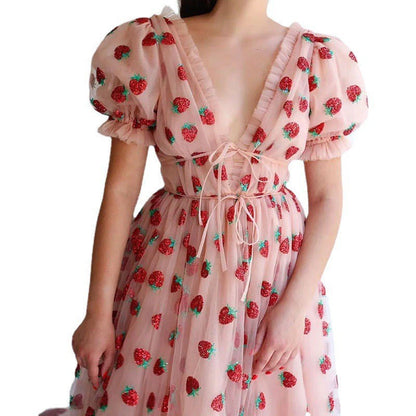 Dress French Strawberry Two-color Sequined Mesh Dresses