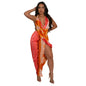 Beaded Halter Sexy High Split Printed Silk Dresses