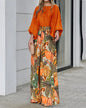 Women's Lantern Sleeve Loose Printed Wide Leg Two-piece Pants