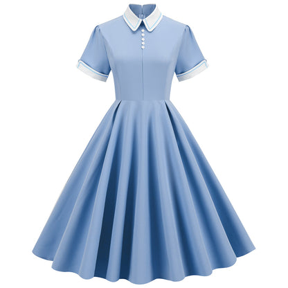 Women's Temperament Trim Contrast Color Turtleneck Doll Collar Mid-length Large Dresses
