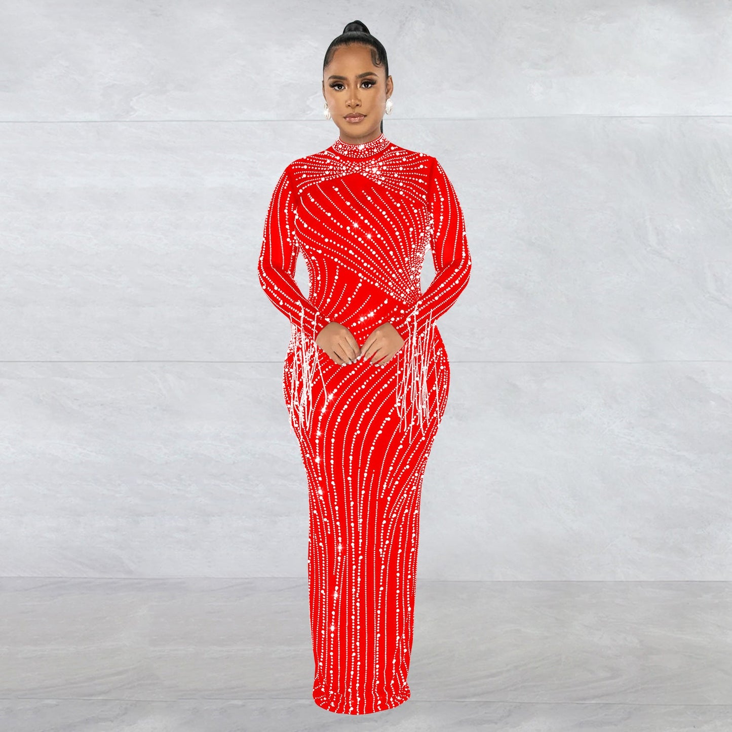 Women's Hot Drilling Long Sleeve Dress Lining Dresses
