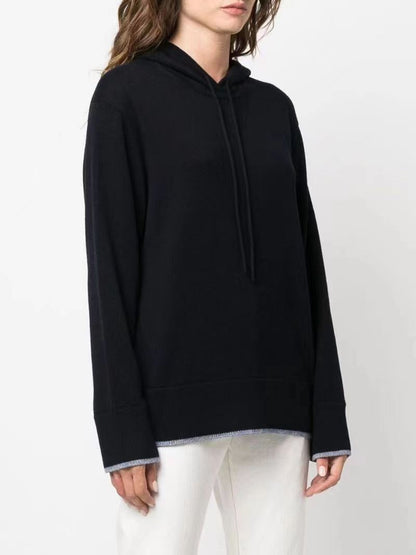 Women's Special Contrast Color Hooded Loose Cashmere Clothing