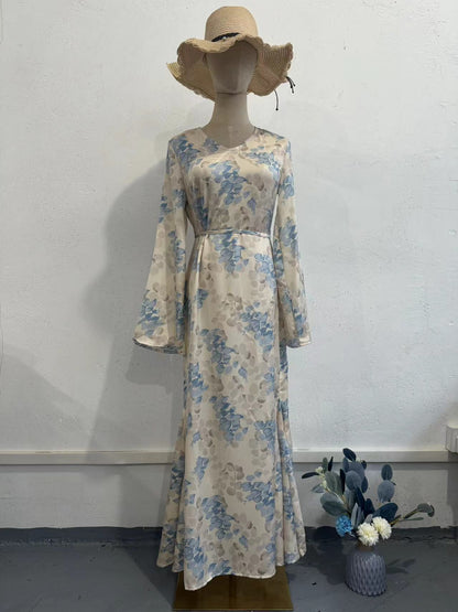 Spring Gentle Satin Printed Lady Style Dresses