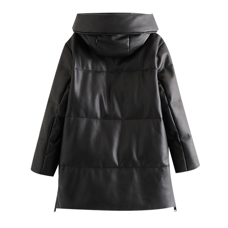 Women's Thick Warm Faux Leather Parka Hooded Coats