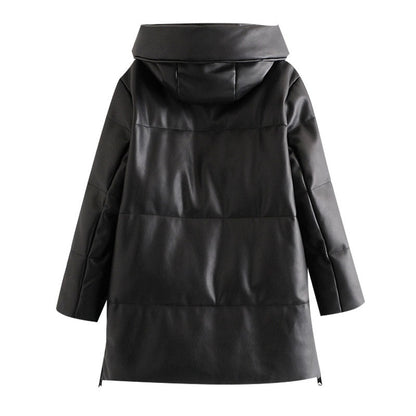 Women's Thick Warm Faux Leather Parka Hooded Coats