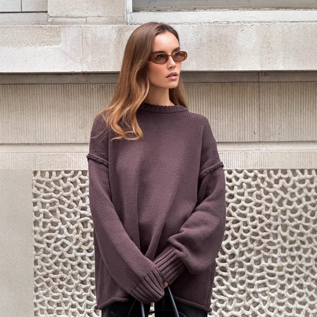 Round Neck Reverse Pure Color Casual Tops