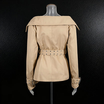 Women's Trench Autumn Retro Large Lapel Double Breasted Fitted Coats