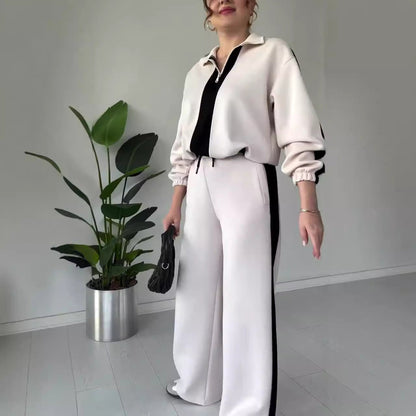 Women's Autumn Fashion Color Contrast Idle Style Casual Suits