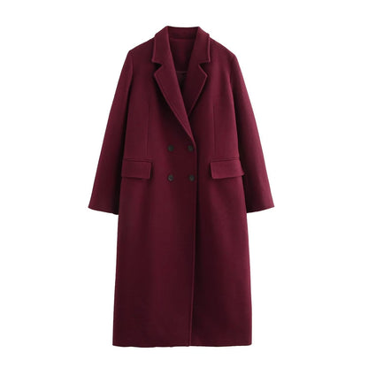 Women's Fashion Woolen Double Breasted Trench Coats