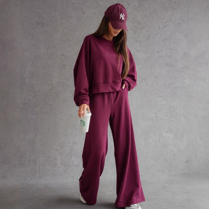 Women's Sleeve Wide Leg Two-piece Casual Korean Suits