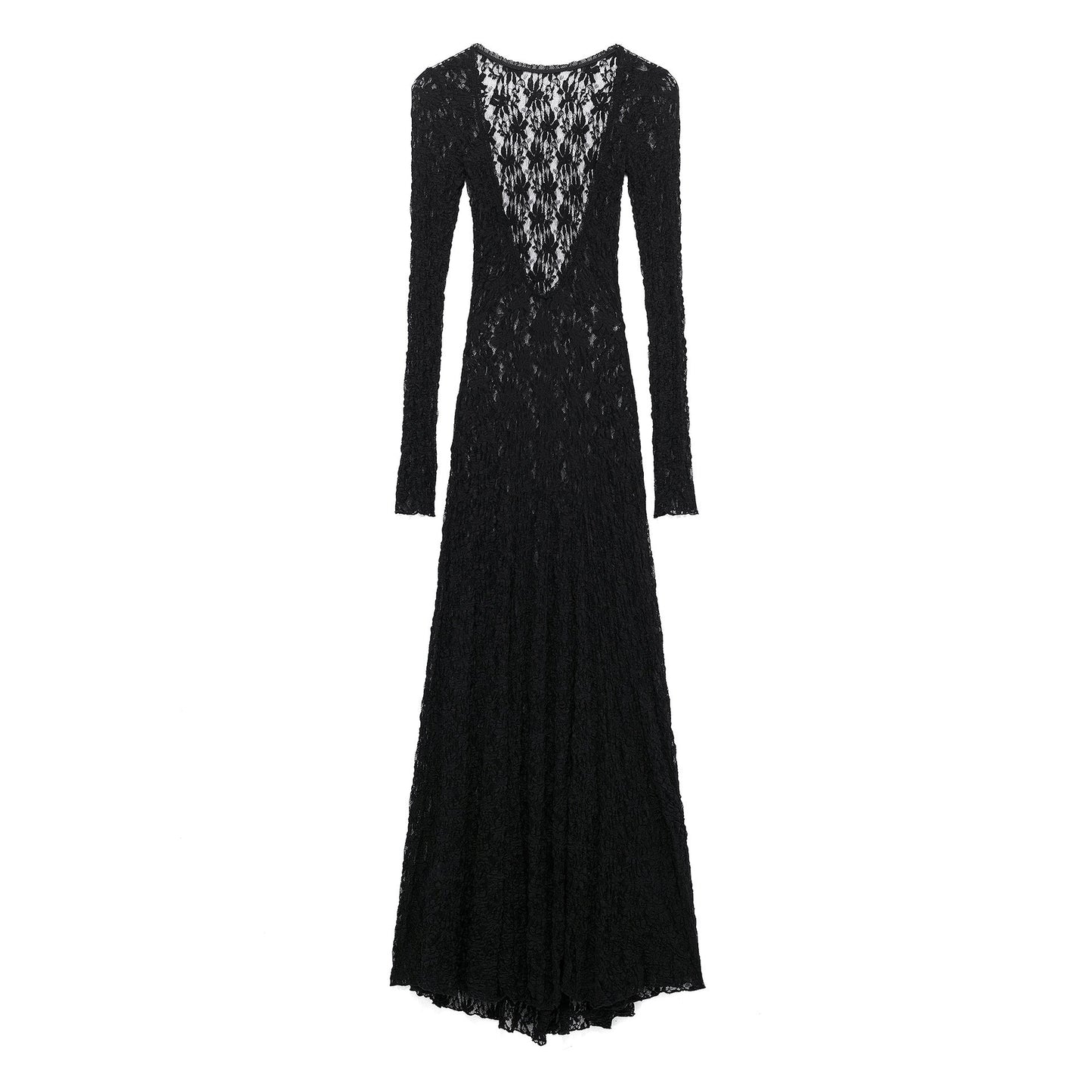Women's Lace Round Neck Long Sleeve Backless Dresses