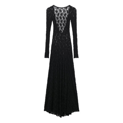 Women's Lace Round Neck Long Sleeve Backless Dresses