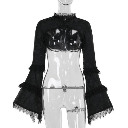 Women's Frill Jacquard Dark Style Elegant Tied Cardigans