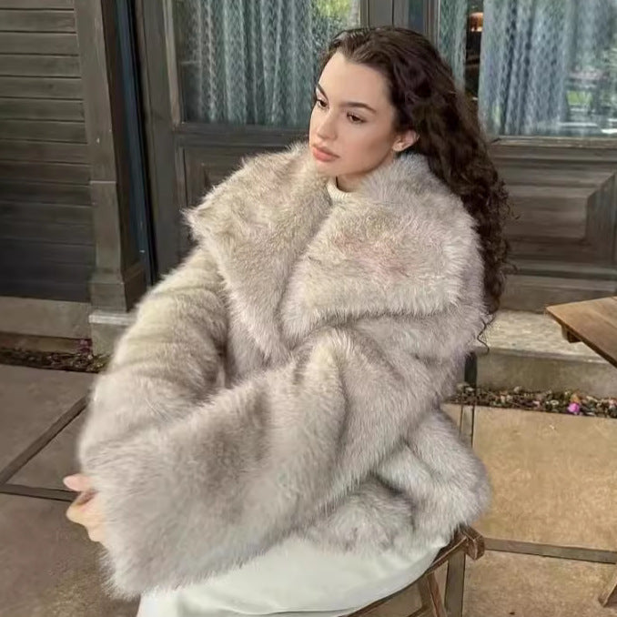 Women's Trendy Fur Faux Large Lapel Fox Coats