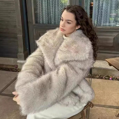 Women's Trendy Fur Faux Large Lapel Fox Coats