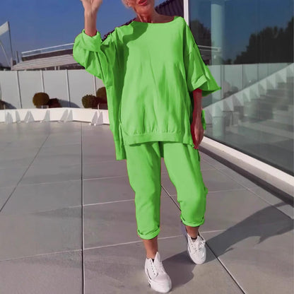 Women's Casual Solid Color Round Neck Long Suits