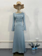 Spring Diamond Studded Hand Ribbon Design Long Sleeve Satin Dresses