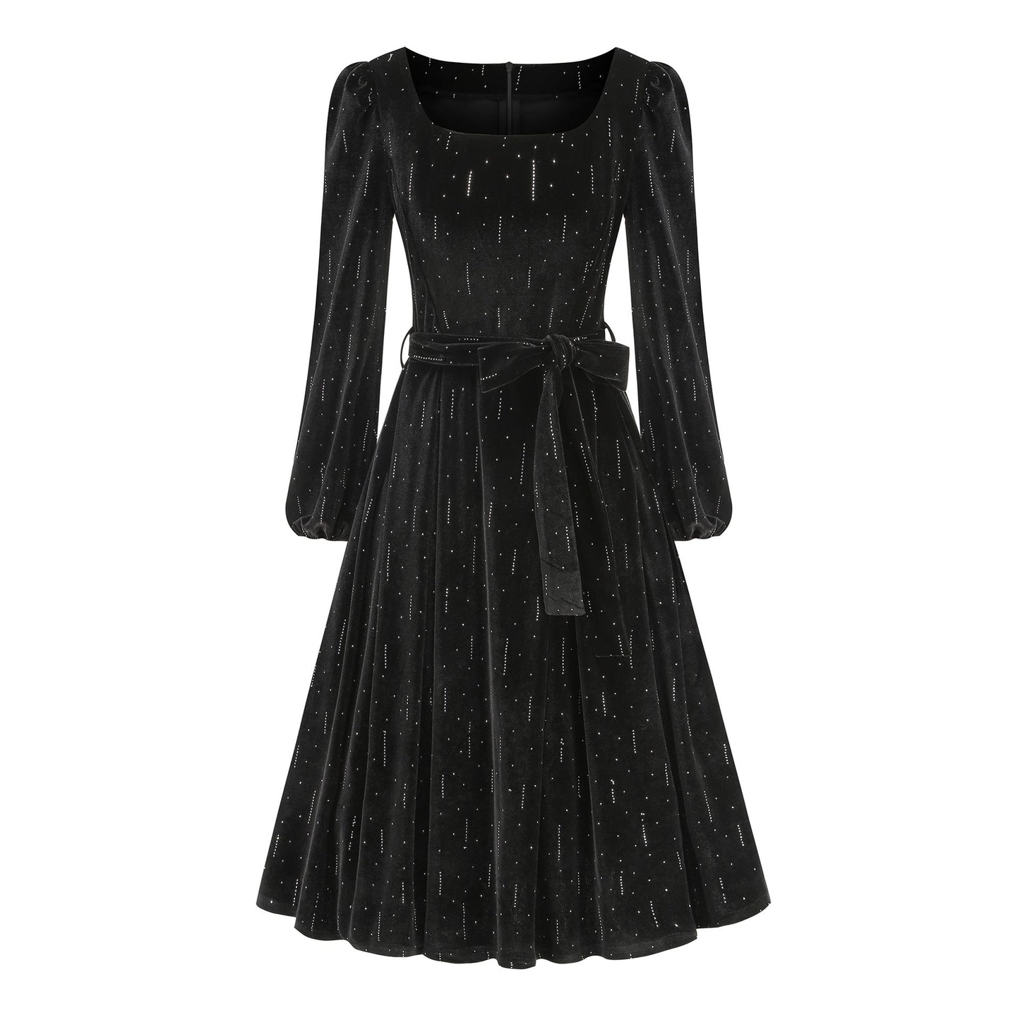 Women's Gold Veet Square Collar Christmas Long Dresses