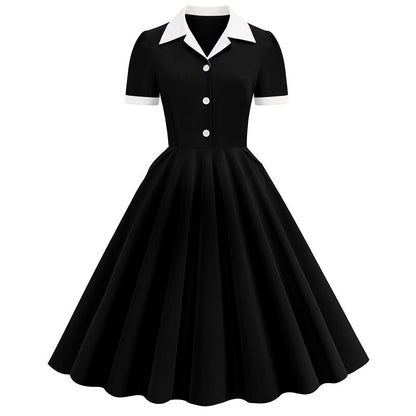 Solid Color Stitching Button Fashion Dress Large Dresses