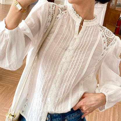 Women's French Style Design White Shirt Long Blouses