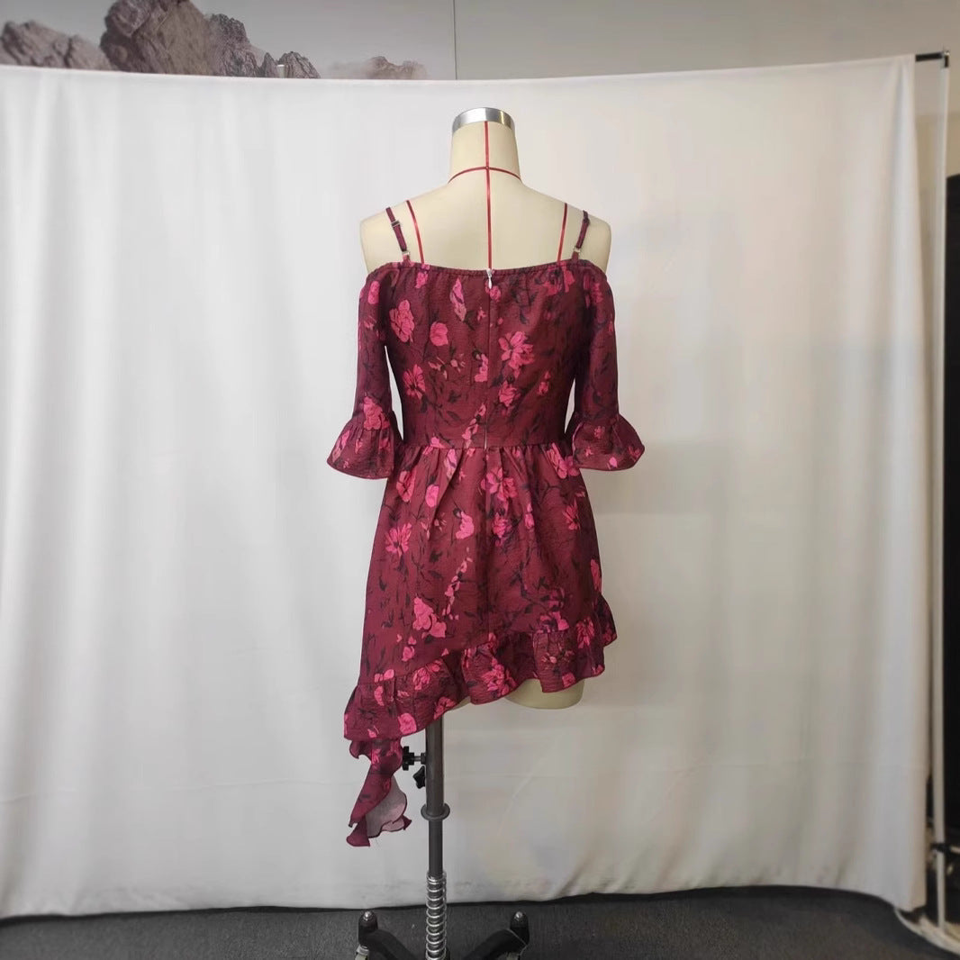 Summer Ruffled Floral Printing Slip Dress Skirts