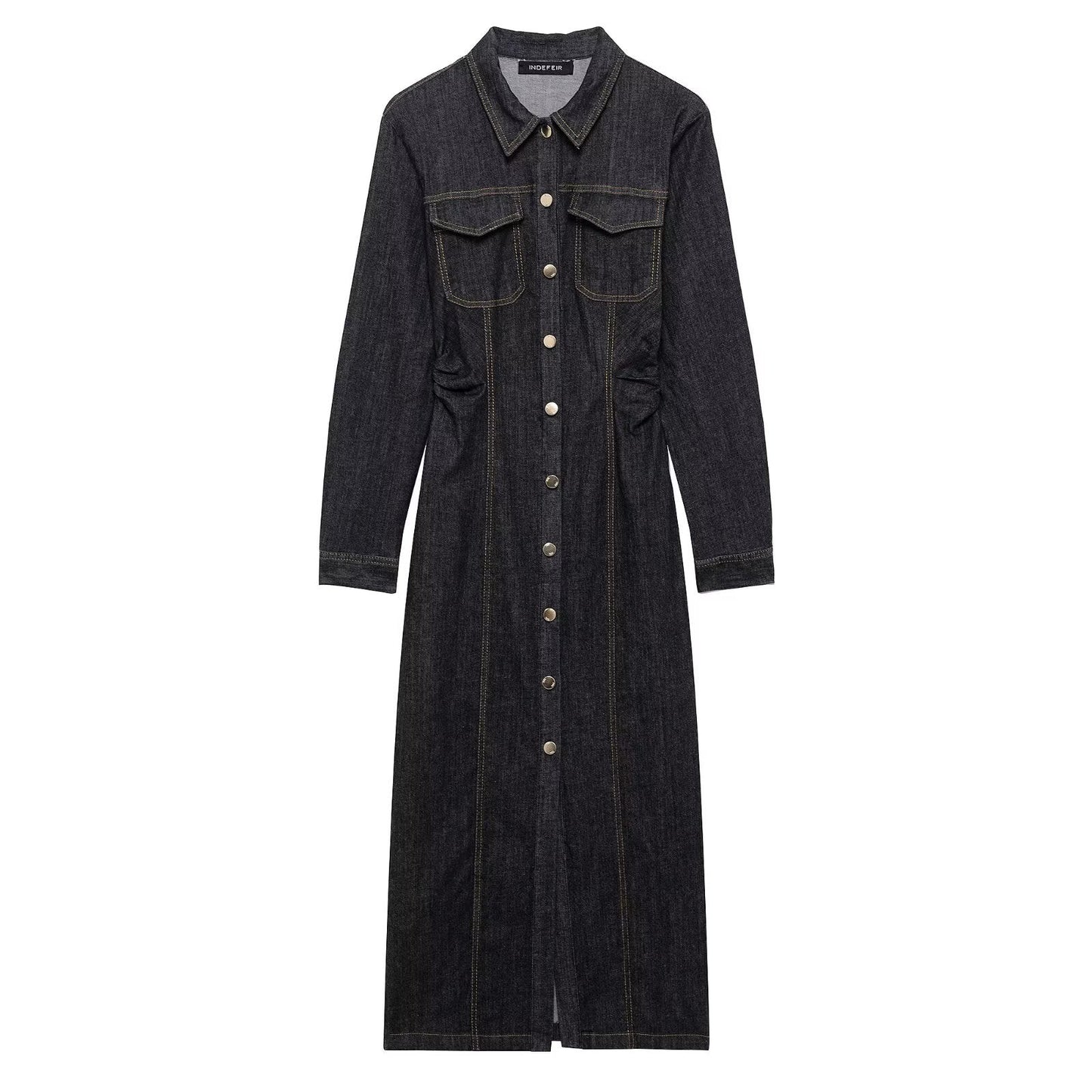 Women's Simple Denim Long Sleeve Midi Dress Dresses