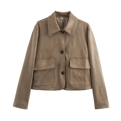 Women's Autumn Fashion Polo Collar Large Mouth Pocket Decoration Jackets