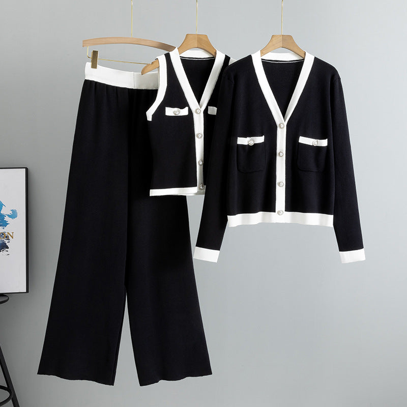 Women's Fashion Autumn Slimming Wide Leg Knitted Suits