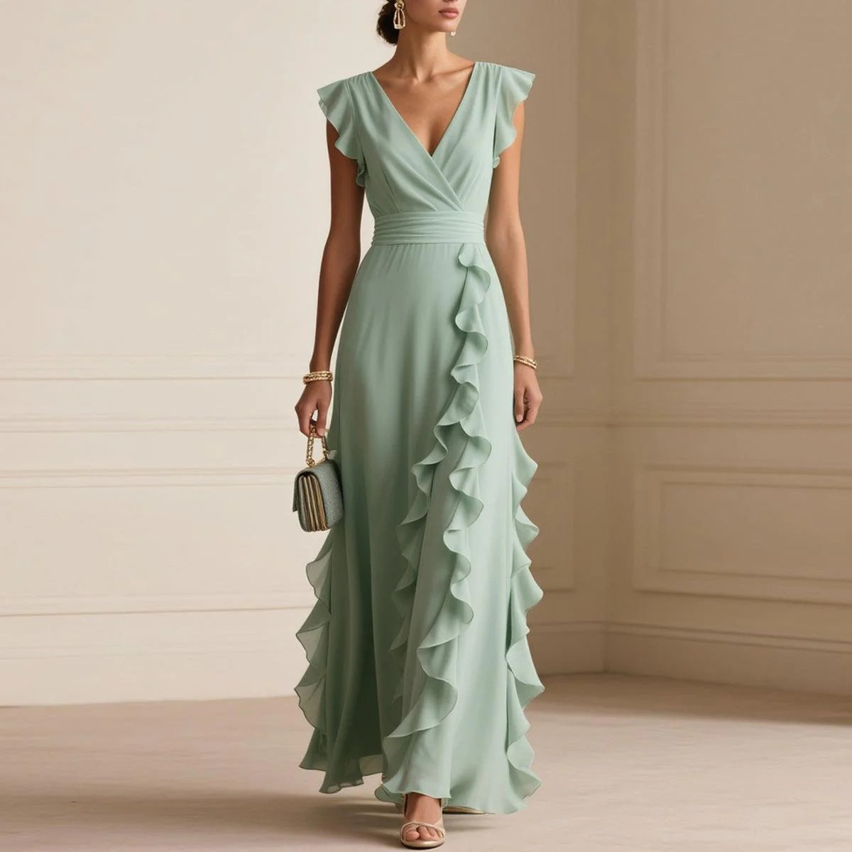 Women's Solid Color Pleated Sleeves Collar Dress Dresses