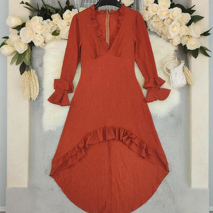 Women's Sexy Ruffles Solid Color Long Sleeve Dresses