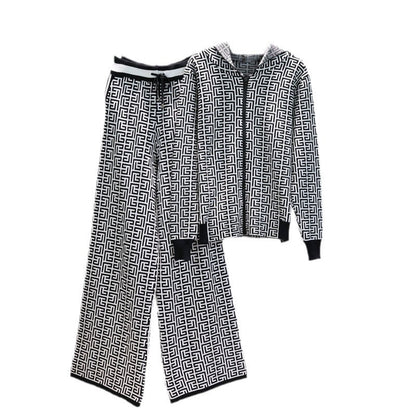 Women's Glamorous Slouchy Hooded Two-piece Knitted Suits